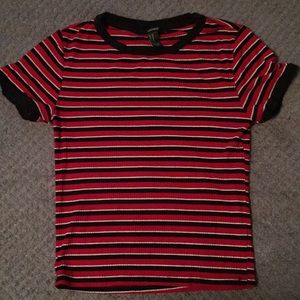 Red, black and white stripped crop top